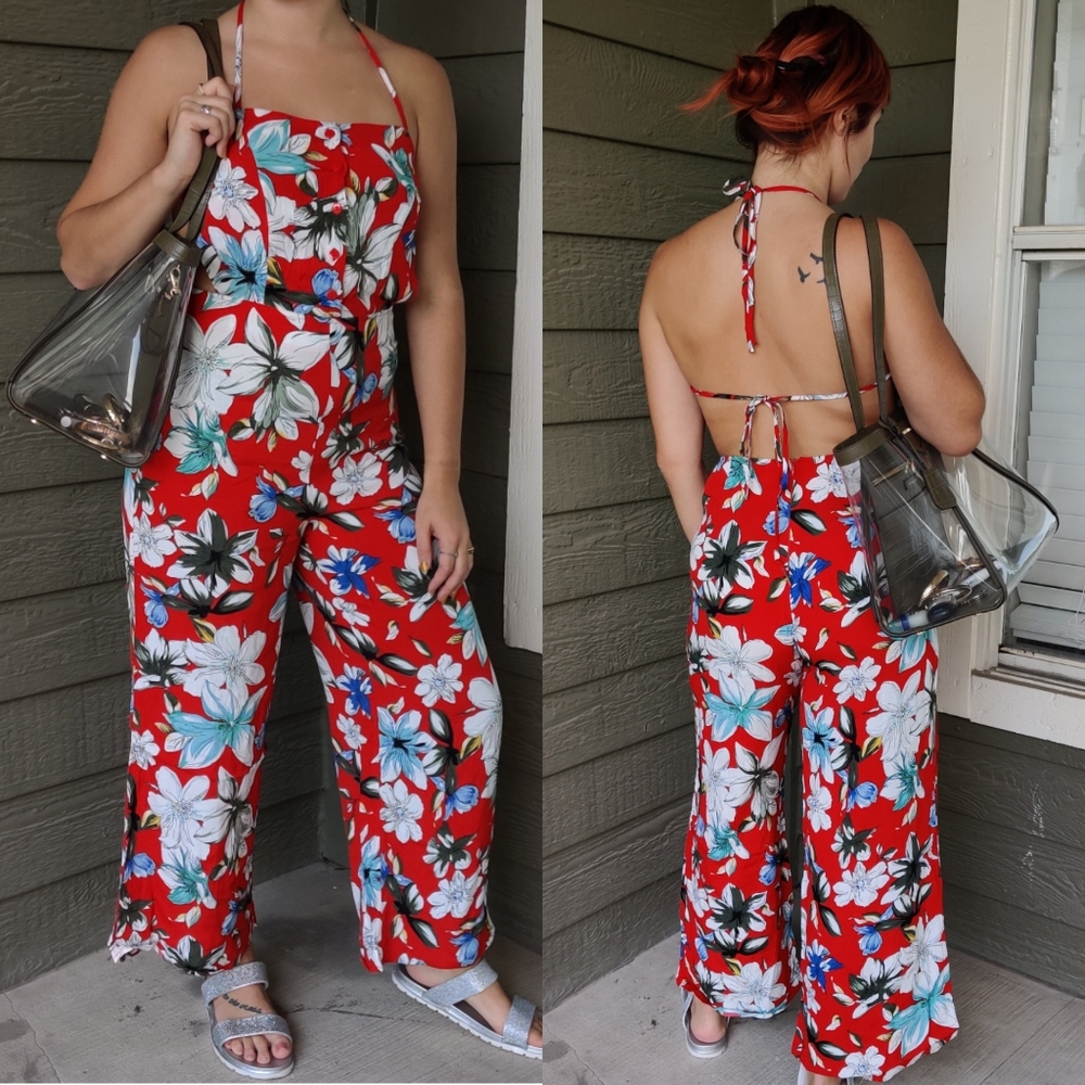 Red Floral Jumpsuit